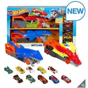 🔥 HOT WHEELS CITY 2 Battling Creatures Transporter Vehicle Set+10 Die Cast Cars